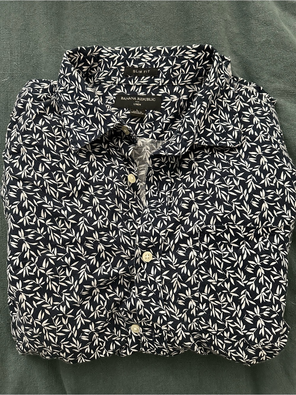 Banana Republic Navy Shirt with White Leaf Print